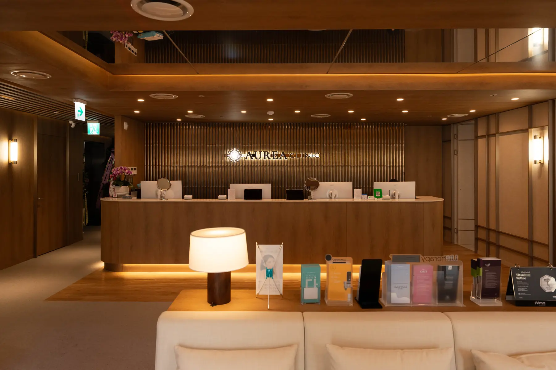Aurea Clinic reception desk in Myeongdong, Seoul